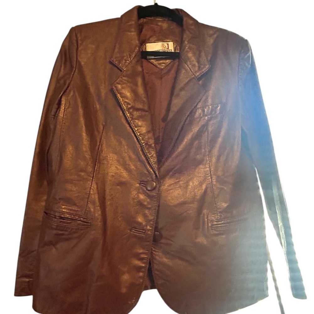 Vintage Classic Directions Leathers Jacket, reddish Brown, 2 button Front